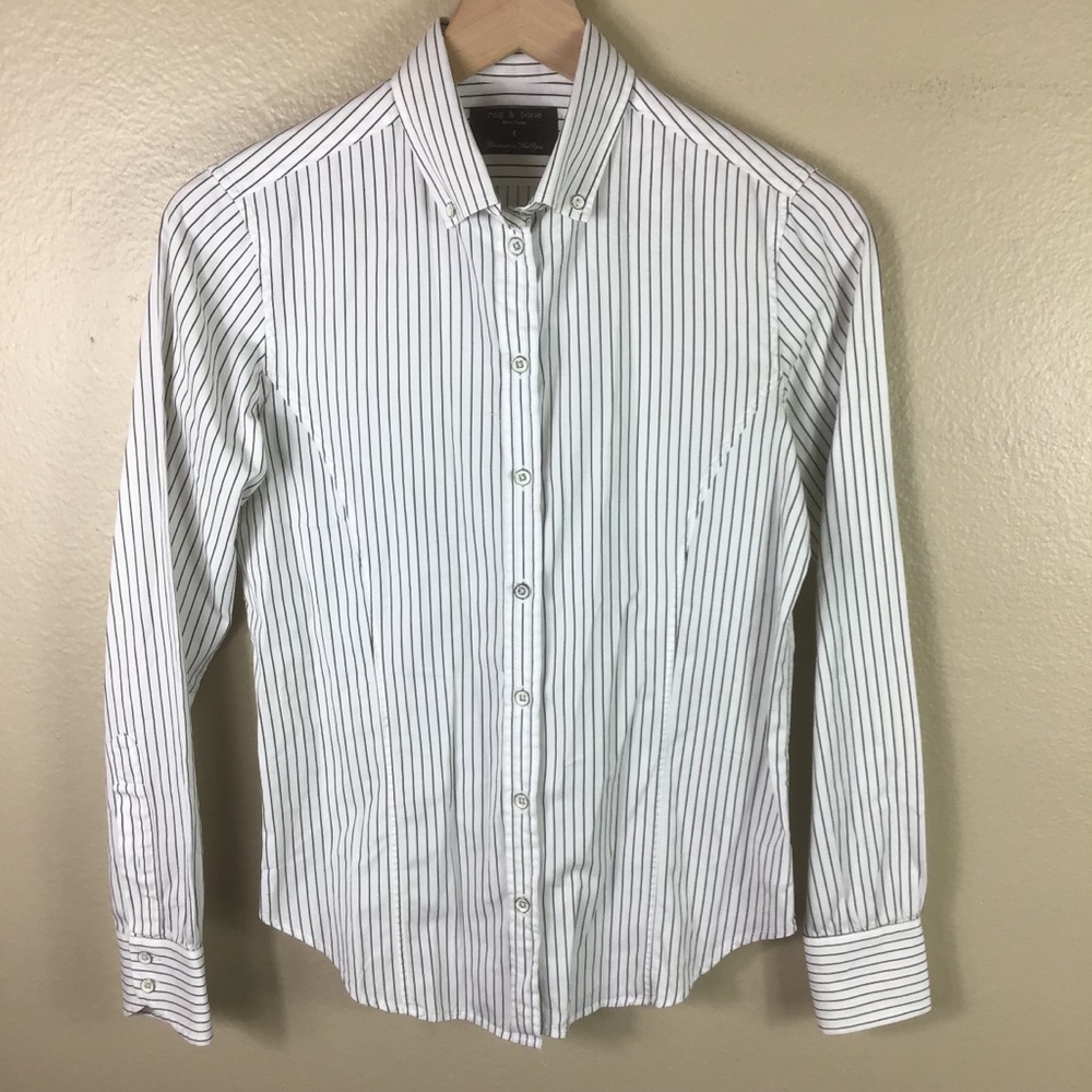 rag & bone White and Black Striped Button Down Shirt